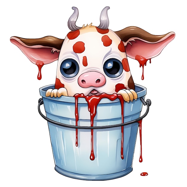 Cute Cartoon Cow In Bucket Clipart Illustration