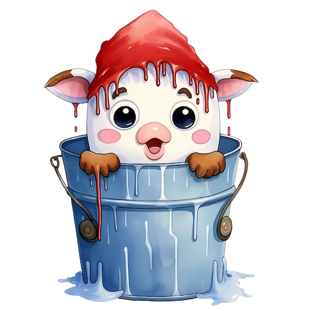 Cute Cartoon Cow In Bucket Clipart Illustration