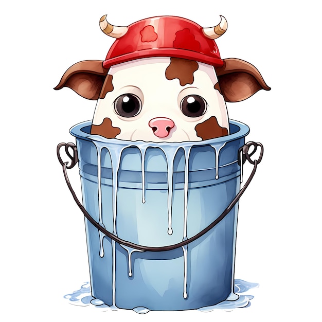 Cute Cartoon Cow In Bucket Clipart Illustration