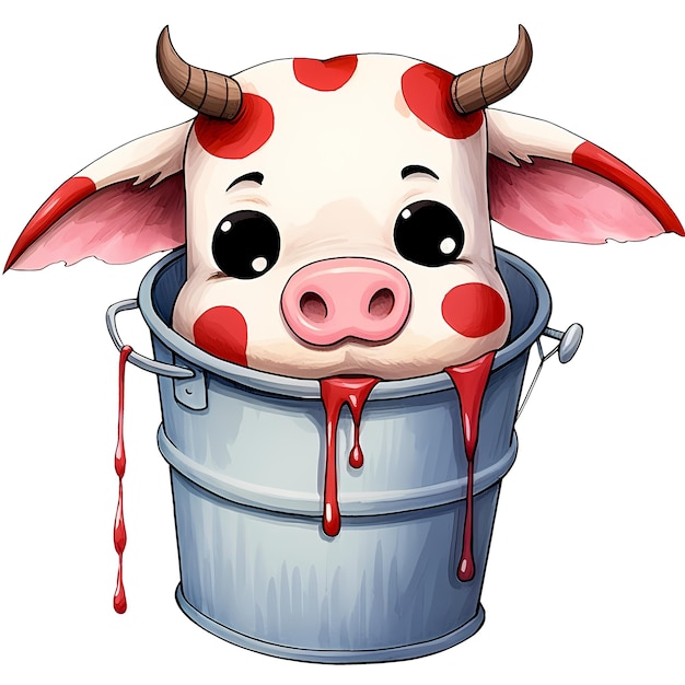 Cute Cartoon Cow In Bucket Clipart Illustration