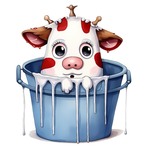 Cute Cartoon Cow In Bucket Clipart Illustration