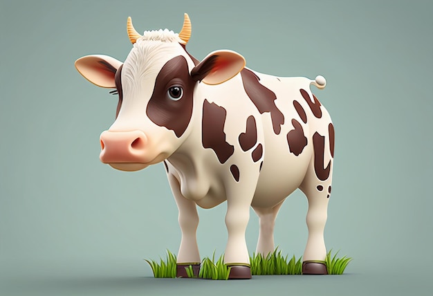 Cute cartoon cow isolated on dark background 3d illustration generative ai