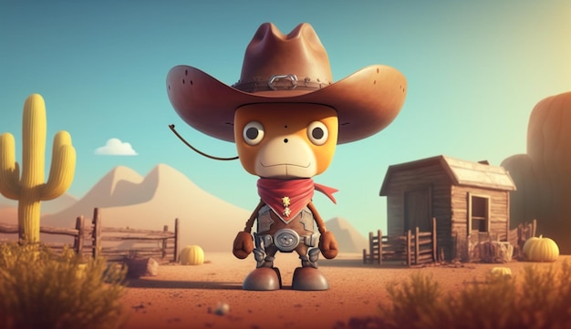 Cute Cartoon Cowboy on a Ranch Generative AI