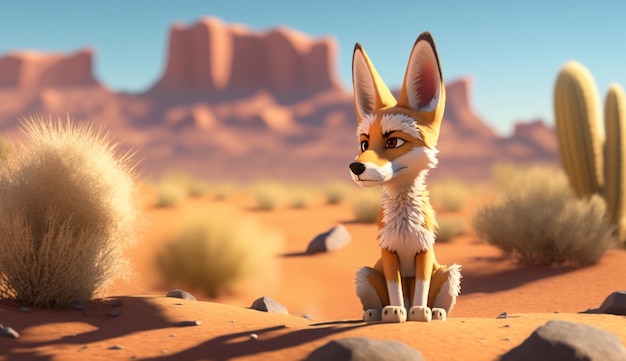 Cute Cartoon Coyote in the Desert Generative AI