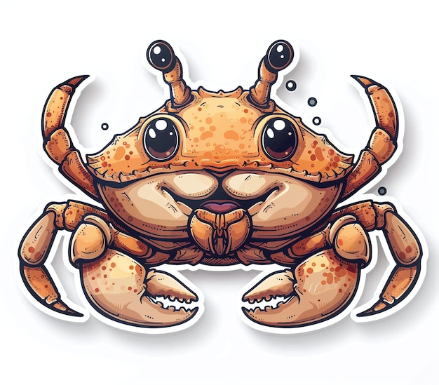 Cute cartoon crab with big eyes and a friendly smile isolated on white background