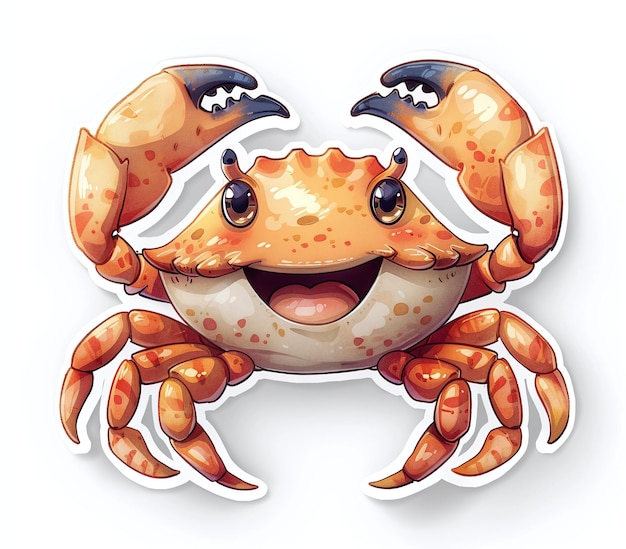 Cute cartoon crab with a cheerful expression isolated on a white background