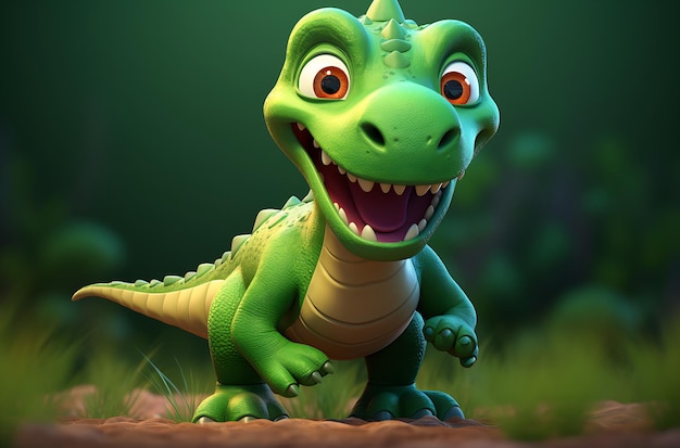 Cute Cartoon crocodile character on a Green Background Generative AI