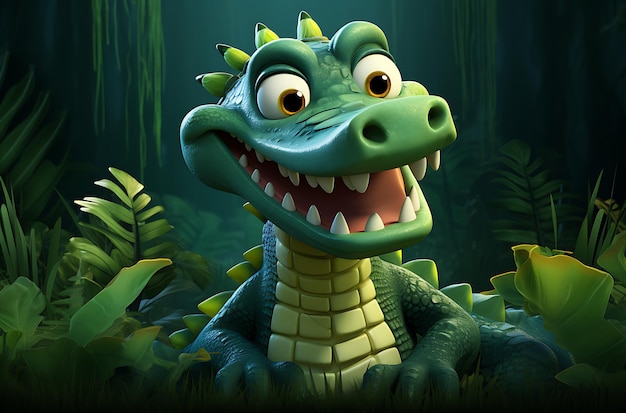 Cute Cartoon crocodile character on a Green Background Generative AI