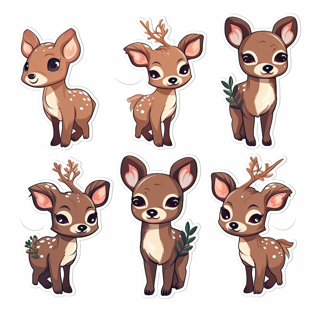 Cute cartoon deer sticker Vector illustration on a white background