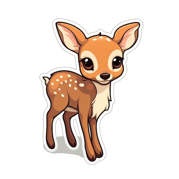 Cute cartoon deer sticker Vector illustration on a white background