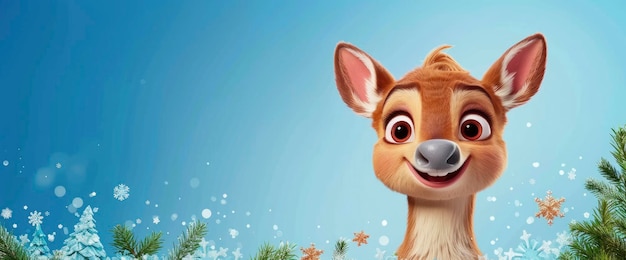 Cute Cartoon Deer with Winter Background