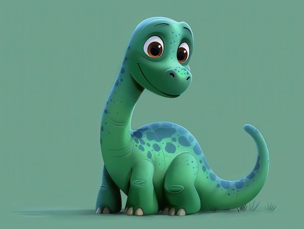 Cute Cartoon Dinosaur Standing on Green Background With Happy Expression and Big Eyes