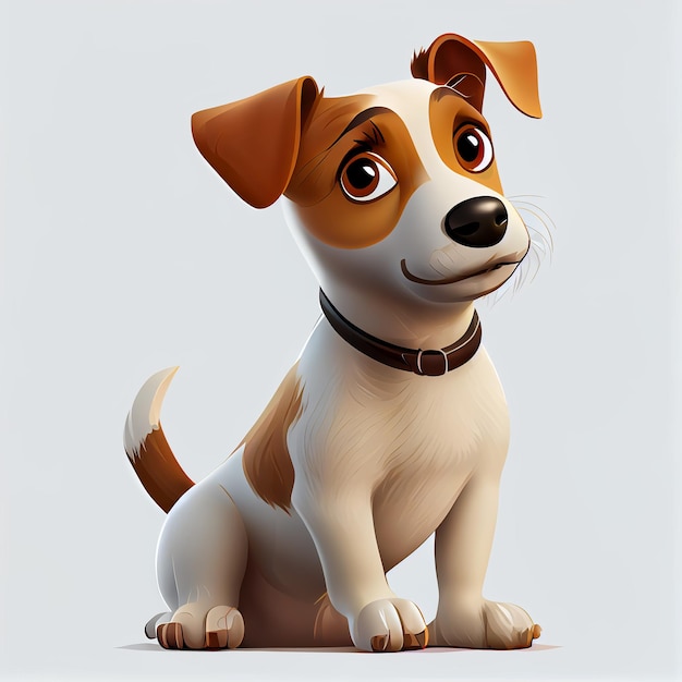 Cute cartoon dog character 3D animation on white background