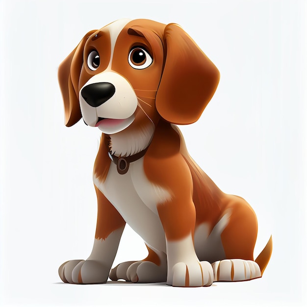 Cute cartoon dog character 3D animation on white background