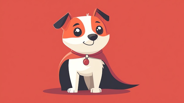 Photo cute cartoon dog wearing a red cape and standing on a red background