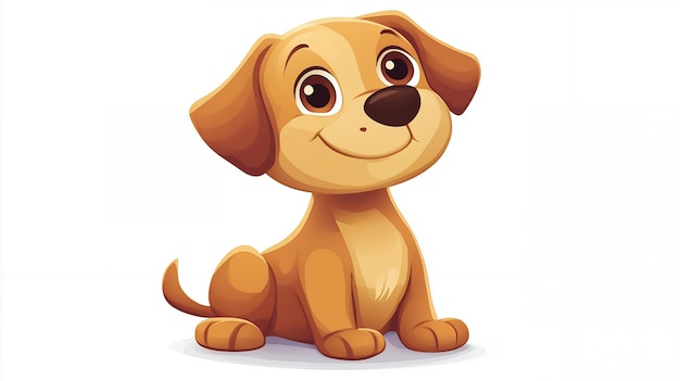 Cute cartoon dog with brown fur sitting with a smile on a white background