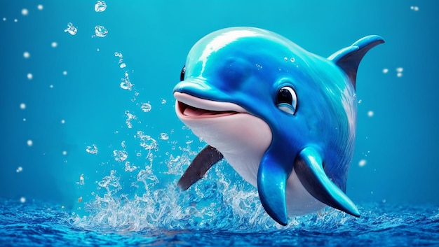 Cute cartoon dolphin water drops