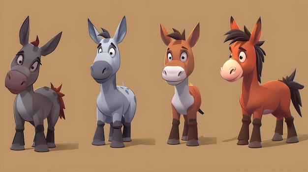 Photo a cute cartoon donkey character ai generative