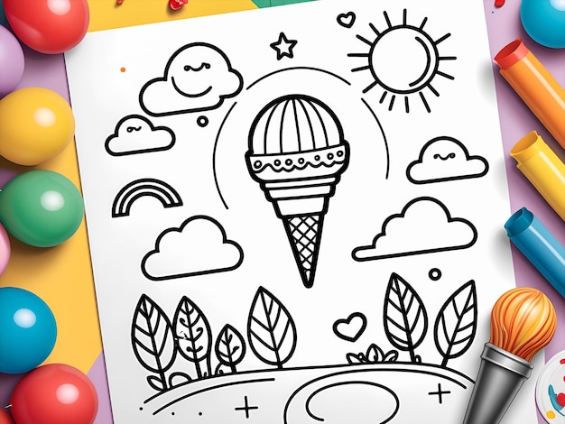 Photo a cute cartoon doodle set of icons for a kids coloring book