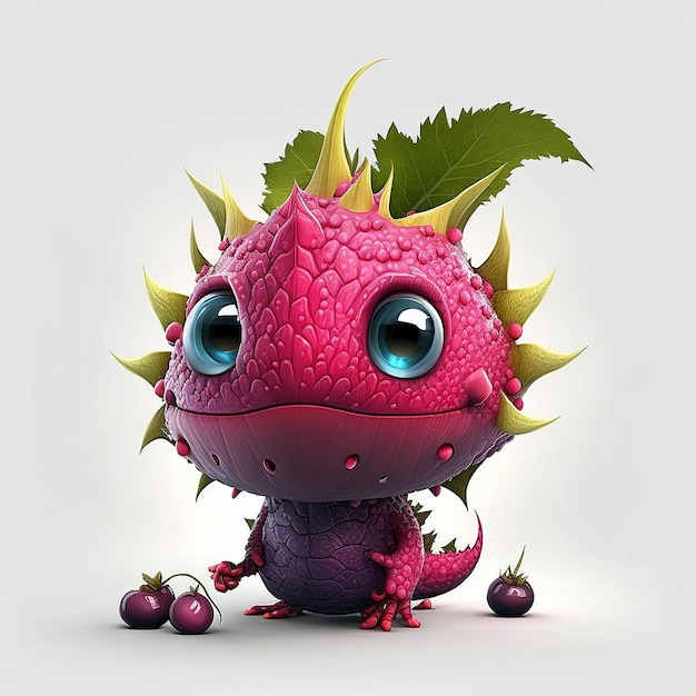 Cute Cartoon Dragon fruit Character Using Generative AI