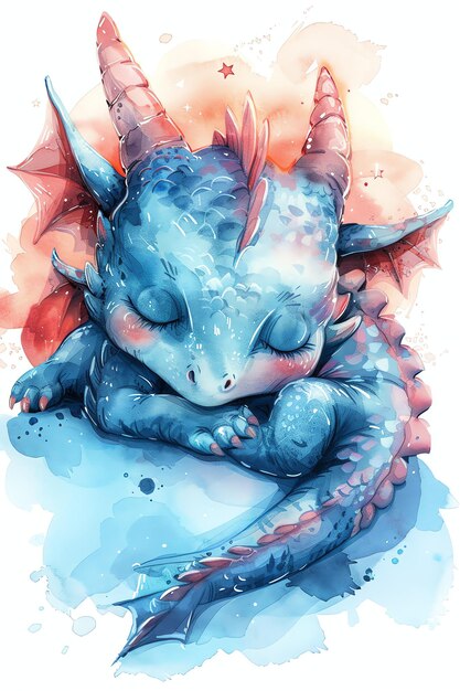 cute cartoon dragon sleeping in pure vintage style junk journal