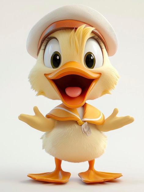 Cute Cartoon Duckling Wearing Sailor Hat