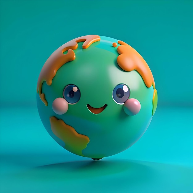 Cute cartoon Earth with big eyes a smile and blushing cheeks