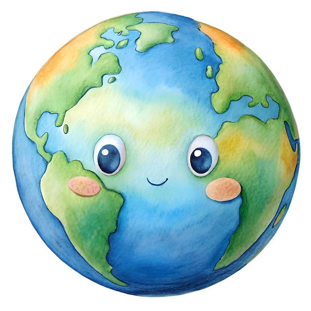 Photo cute cartoon earth with a happy face perfect for childrens books educational materials or environmental campaigns