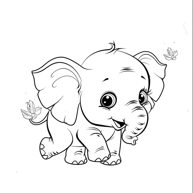 Photo cute cartoon elephant for coloring and children s