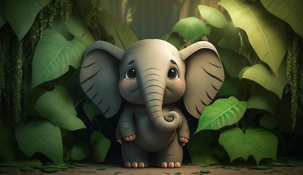 Cute Cartoon Elephant in a Jungle Generative AI