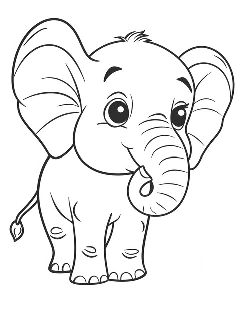 Photo cute cartoon elephant in simple line art style for coloring book