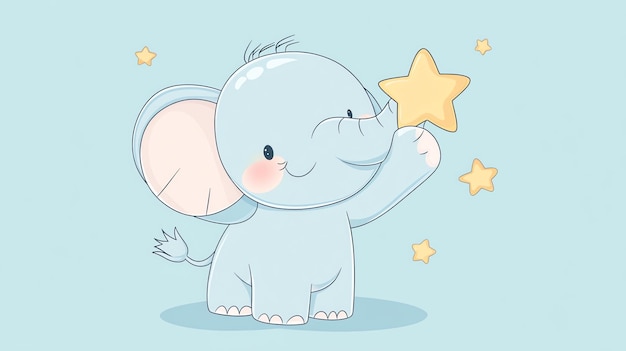 Photo a cute cartoon elephant with a big smile is holding up a yellow star