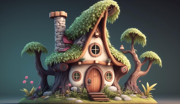 Cute Cartoon Elf House Generative AI