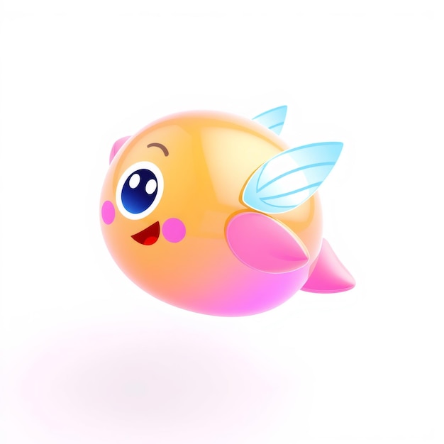 Cute cartoon fish with wings and big eyes smiling