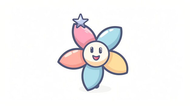 Photo cute cartoon flower with a smiling face and a star on top