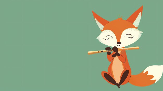 Photo a cute cartoon fox playing the flute against a green background