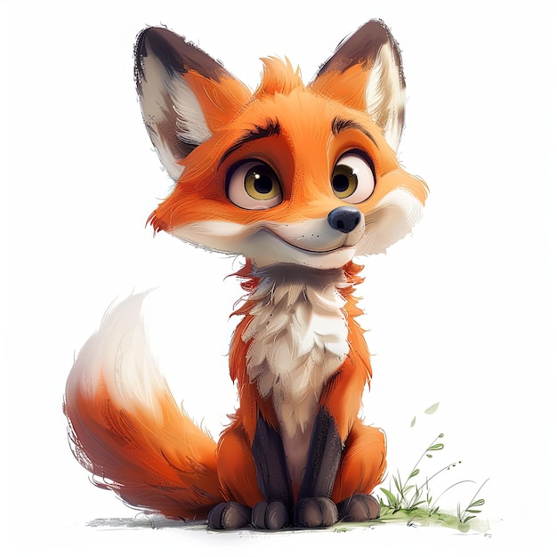 Cute Cartoon Fox Sitting with a Friendly Expression