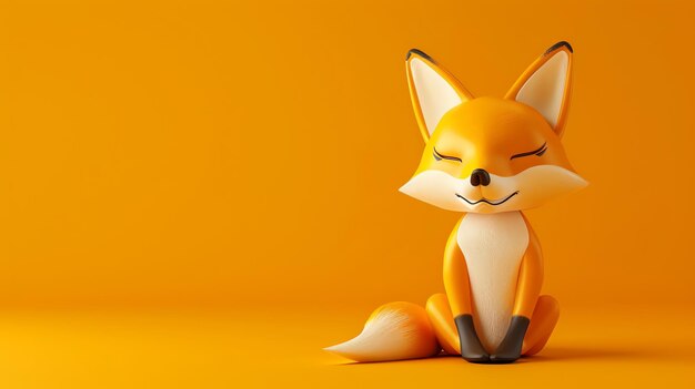 Cute cartoon fox sitting on a yellow background