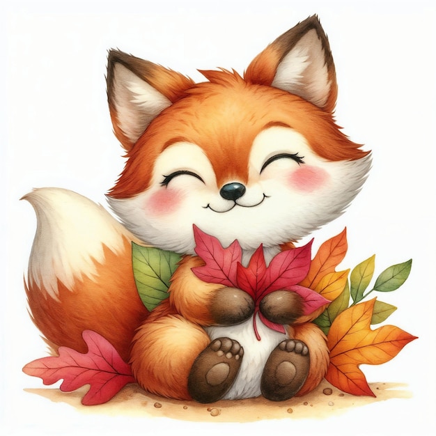 Cute cartoon fox on white background AI