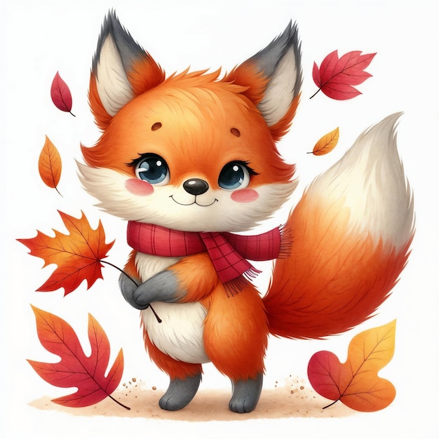 Cute cartoon fox on white background AI