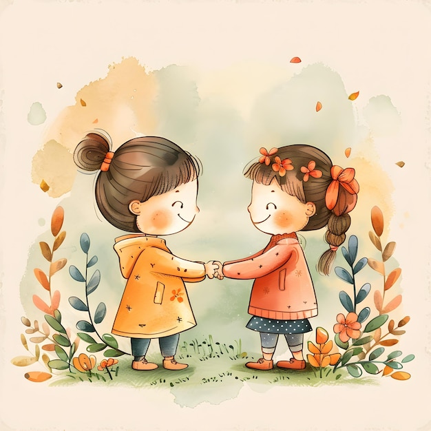 Cute Cartoon Friends Celebrating Friendship Day on Soft Toned Postcard