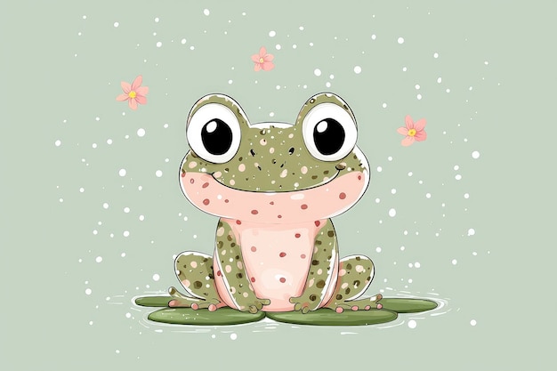 Photo cute cartoon frog sitting on a lily pad