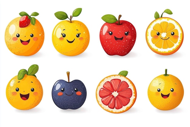 Photo cute cartoon fruits with smiling faces