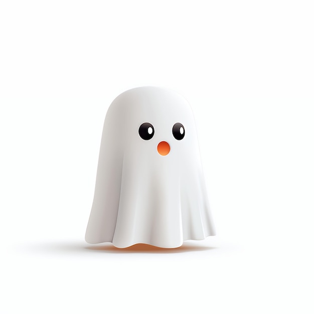 Photo cute cartoon ghost with big eyes and an orange mouth isolated on a white background