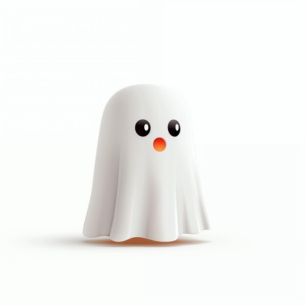 Cute cartoon ghost with a surprised expression isolated on a white background