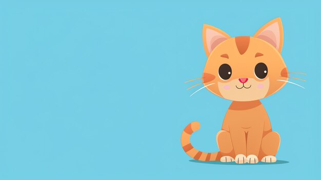 Cute cartoon ginger cat sitting on a blue background