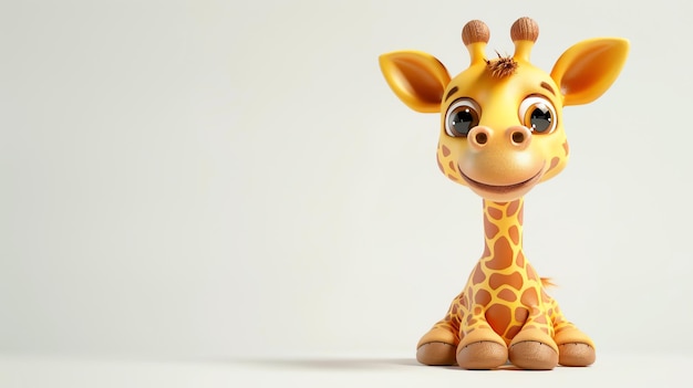 A cute cartoon giraffe sitting on a white background