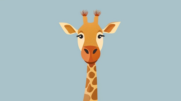 A cute cartoon giraffe with big eyes on a light blue background