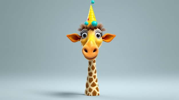 Cute Cartoon Giraffe with a Party Hat Created by generative AI