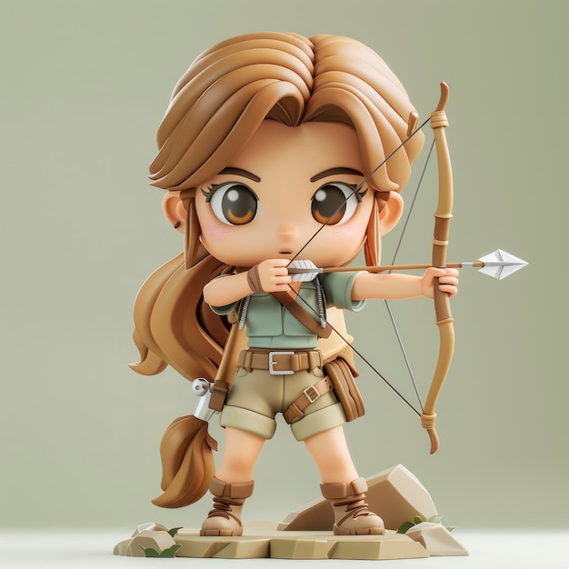 Cute Cartoon Girl With A Bow And Arrow In A 3D Illustration